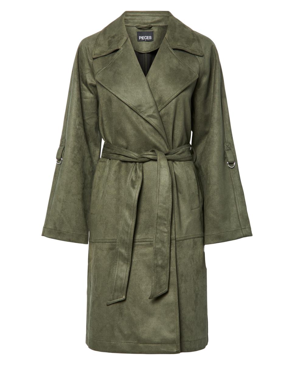 Gabardine Midi de Camurcina Verde-militar-7