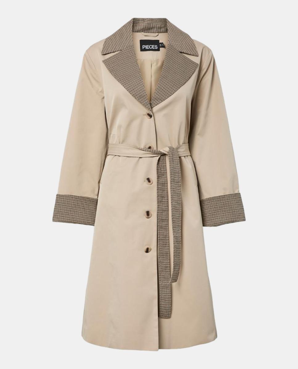 Gabardine com Gola de Lapela Bege-5