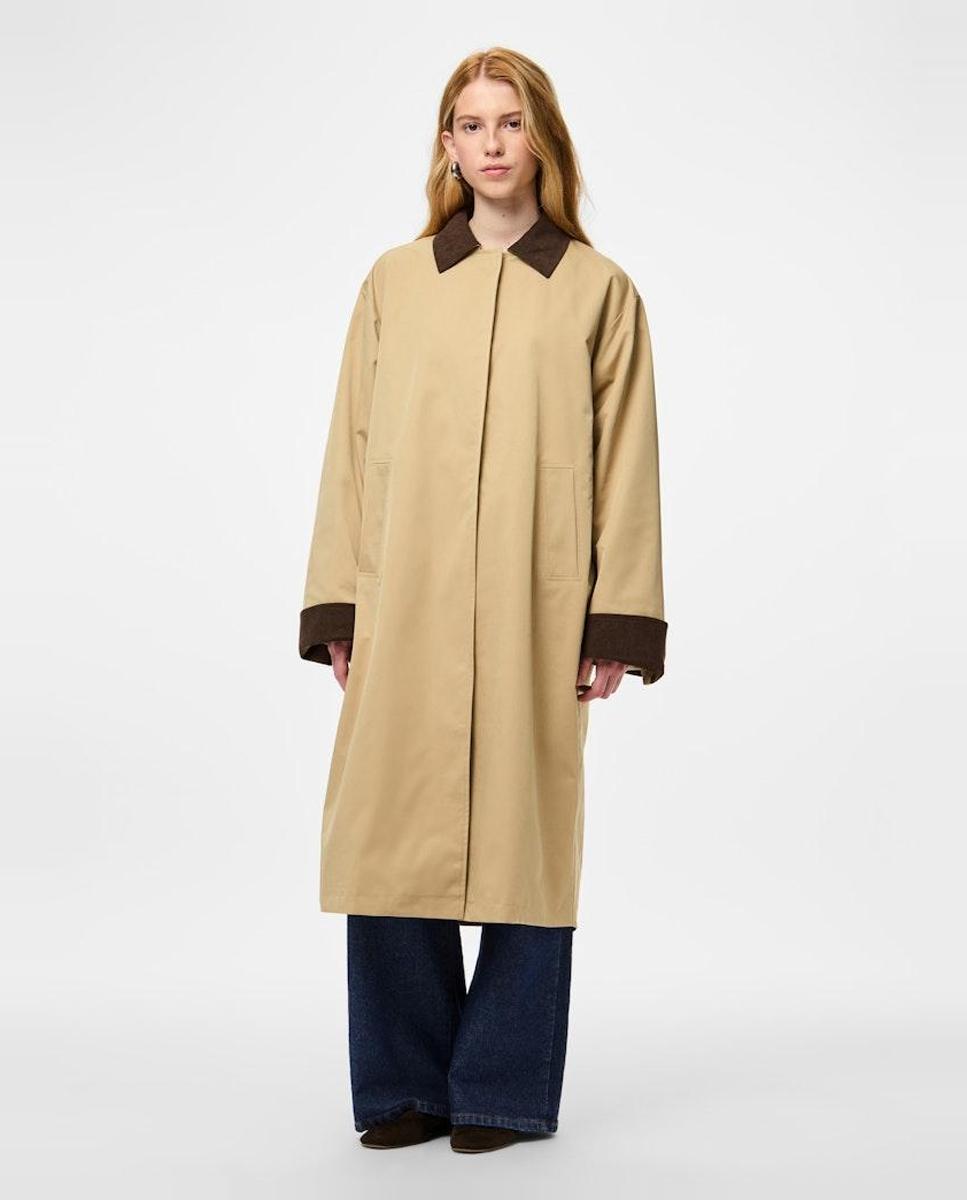 Pieces - Abrigo largo tipo gabardina de mujer.