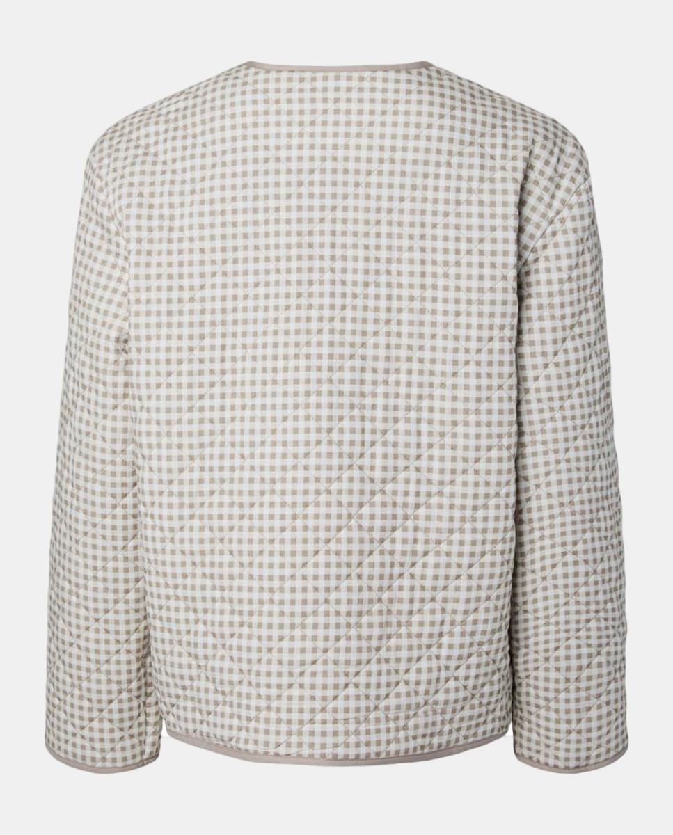Casaco Acolchoado aos Quadrados Vichy Bege-5