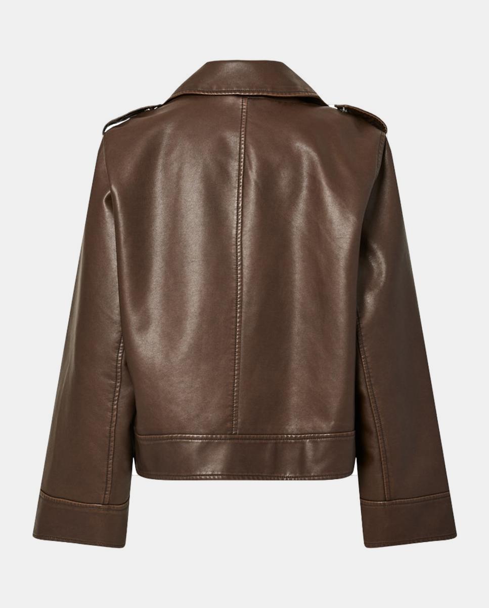Blusão Biker com Efeito de Pele Castanho-escuro-7