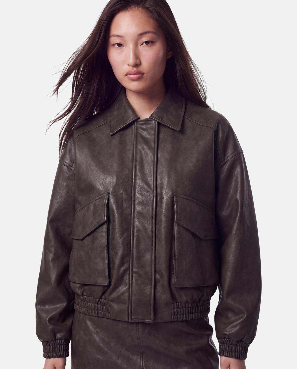 Cazadora bomber de mujer y manga larga - Pieces - Marrón oscuro Marrón oscuro-1