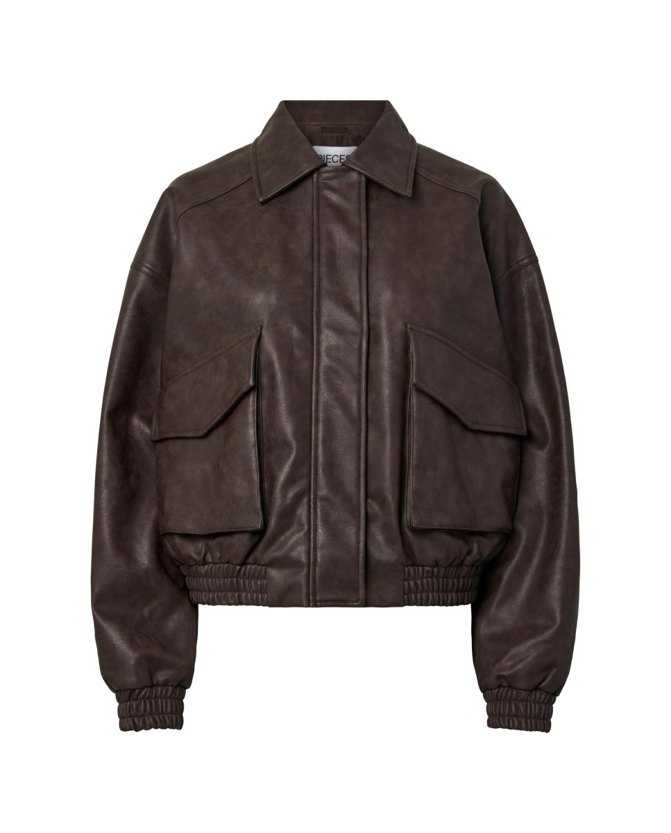 Cazadora bomber de mujer y manga larga - Pieces - Marrón oscuro Marrón oscuro-4