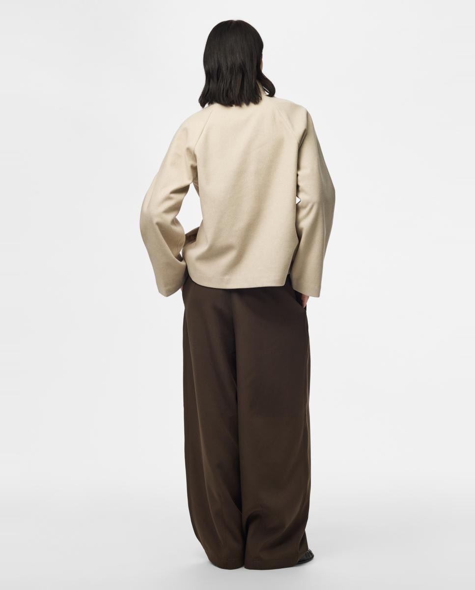 Abrigo de mujer de paño - Pieces - Beige Beige-2