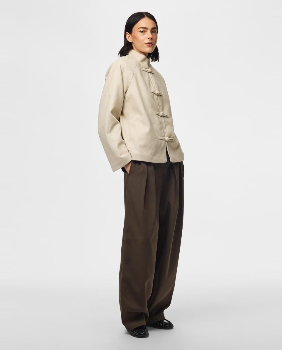 Abrigo de mujer de paño - Pieces - Beige Beige-3