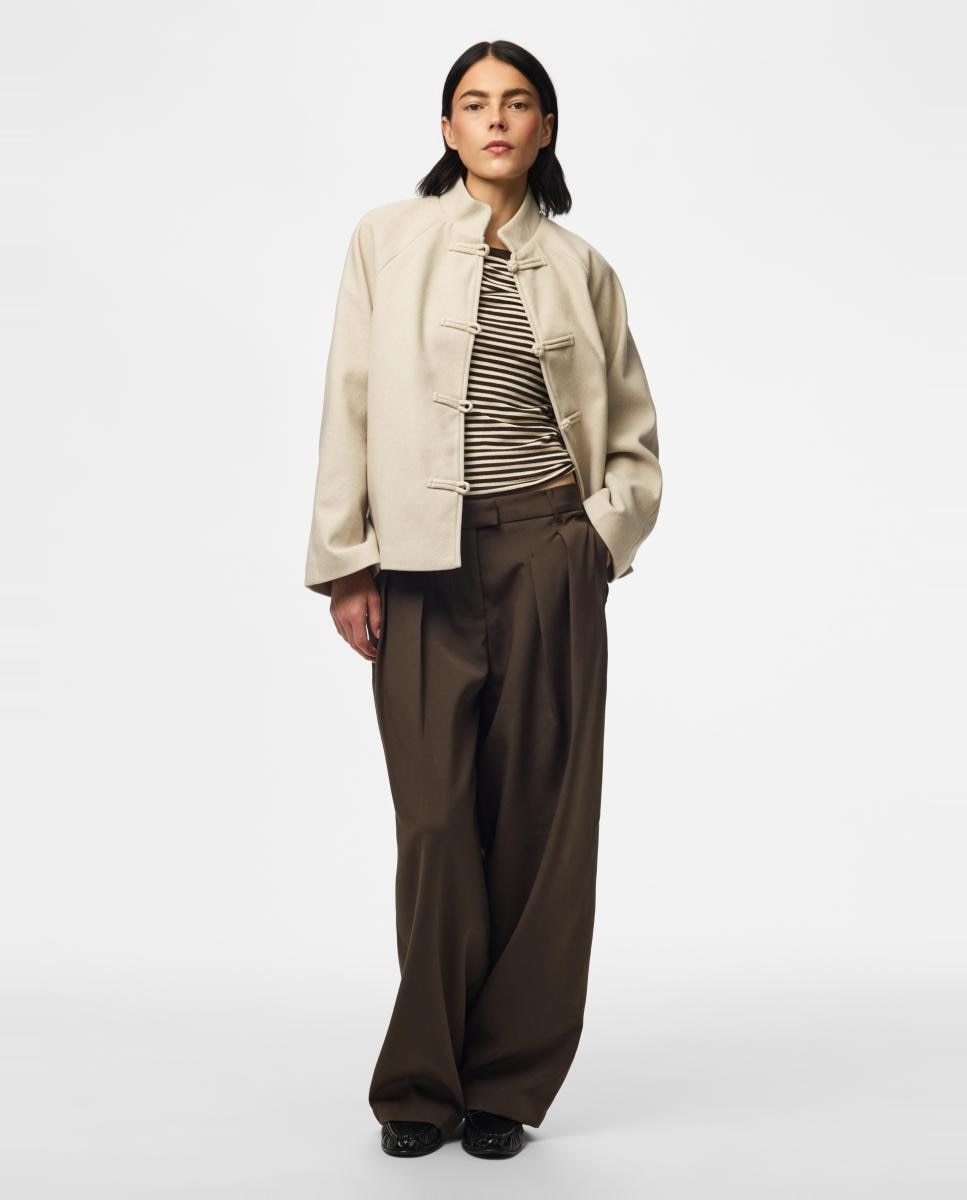 Abrigo de mujer de paño - Pieces - Beige Beige-4