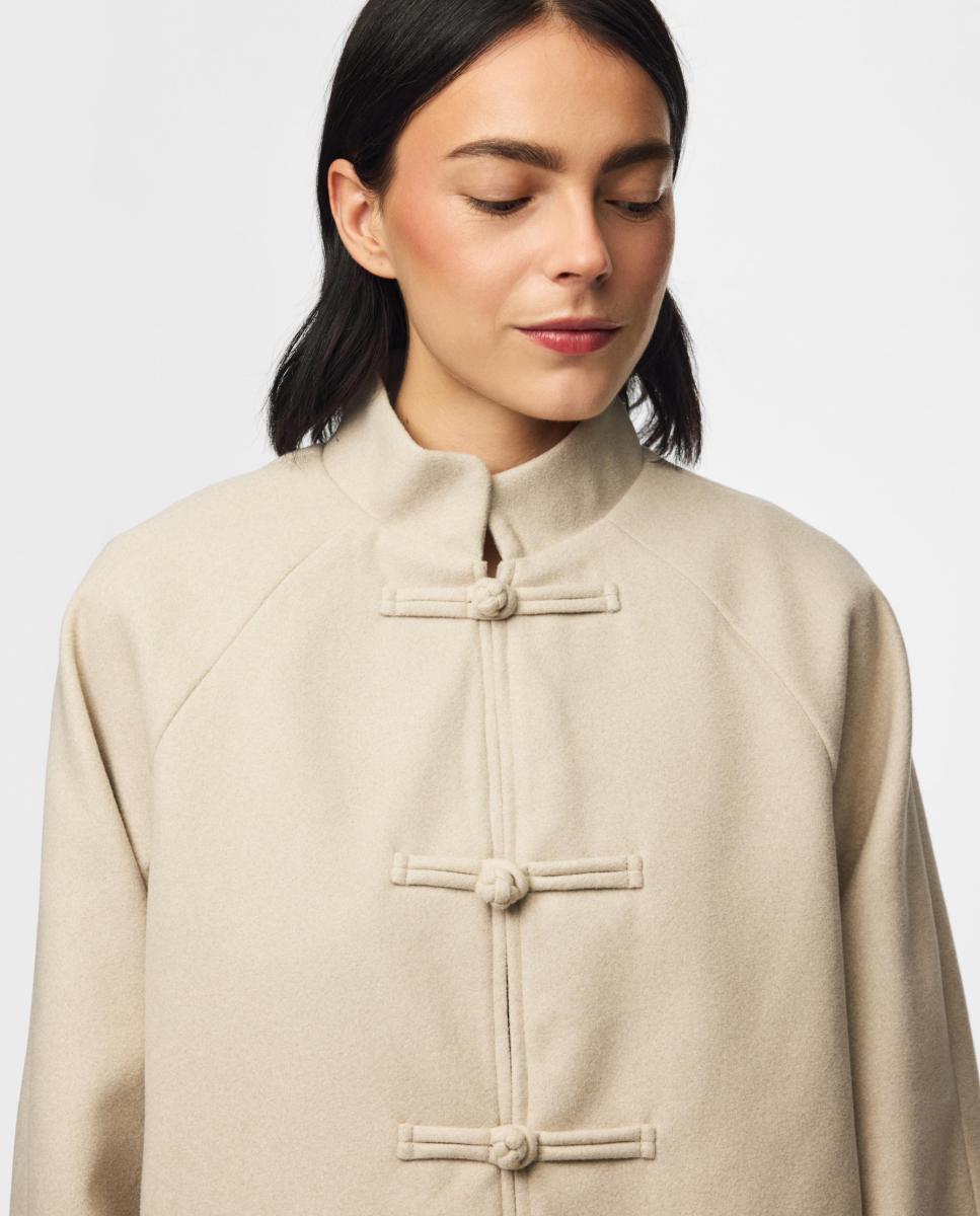 Abrigo de mujer de paño - Pieces - Beige Beige-5