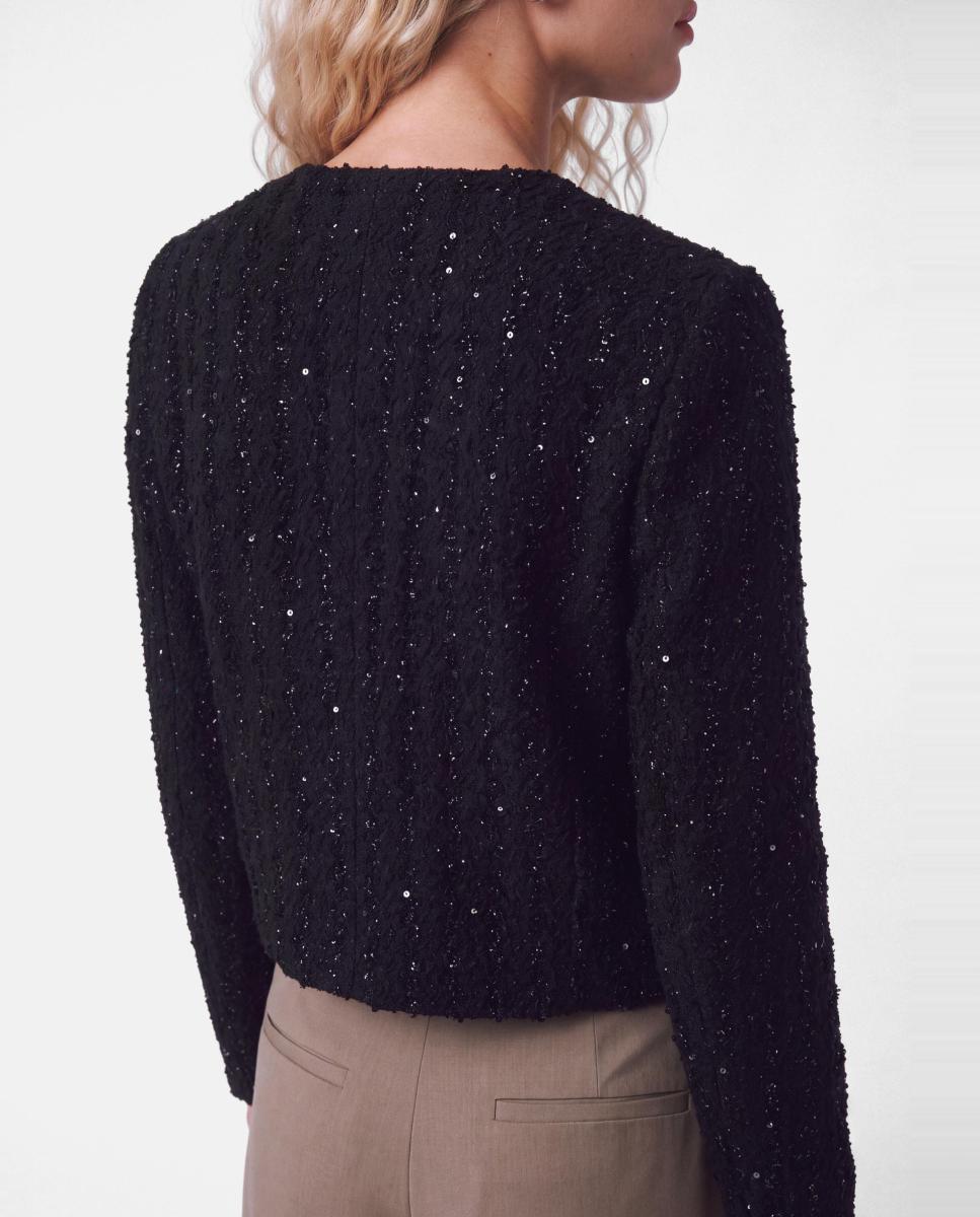 Chaqueta de mujer con cuello redondo - Pieces - Negro Negro-3