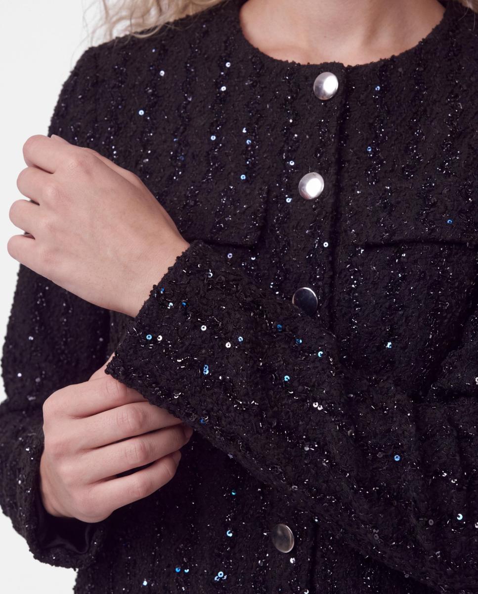 Chaqueta de mujer con cuello redondo - Pieces - Negro Negro-4