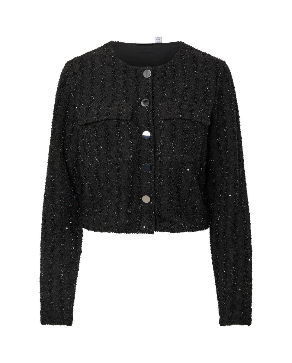Chaqueta de mujer con cuello redondo - Pieces - Negro Negro-5