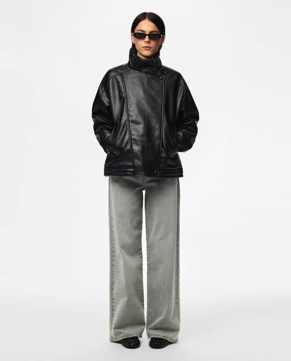 Blusão Biker com Gola Alta e Manga Comprida Preto-3