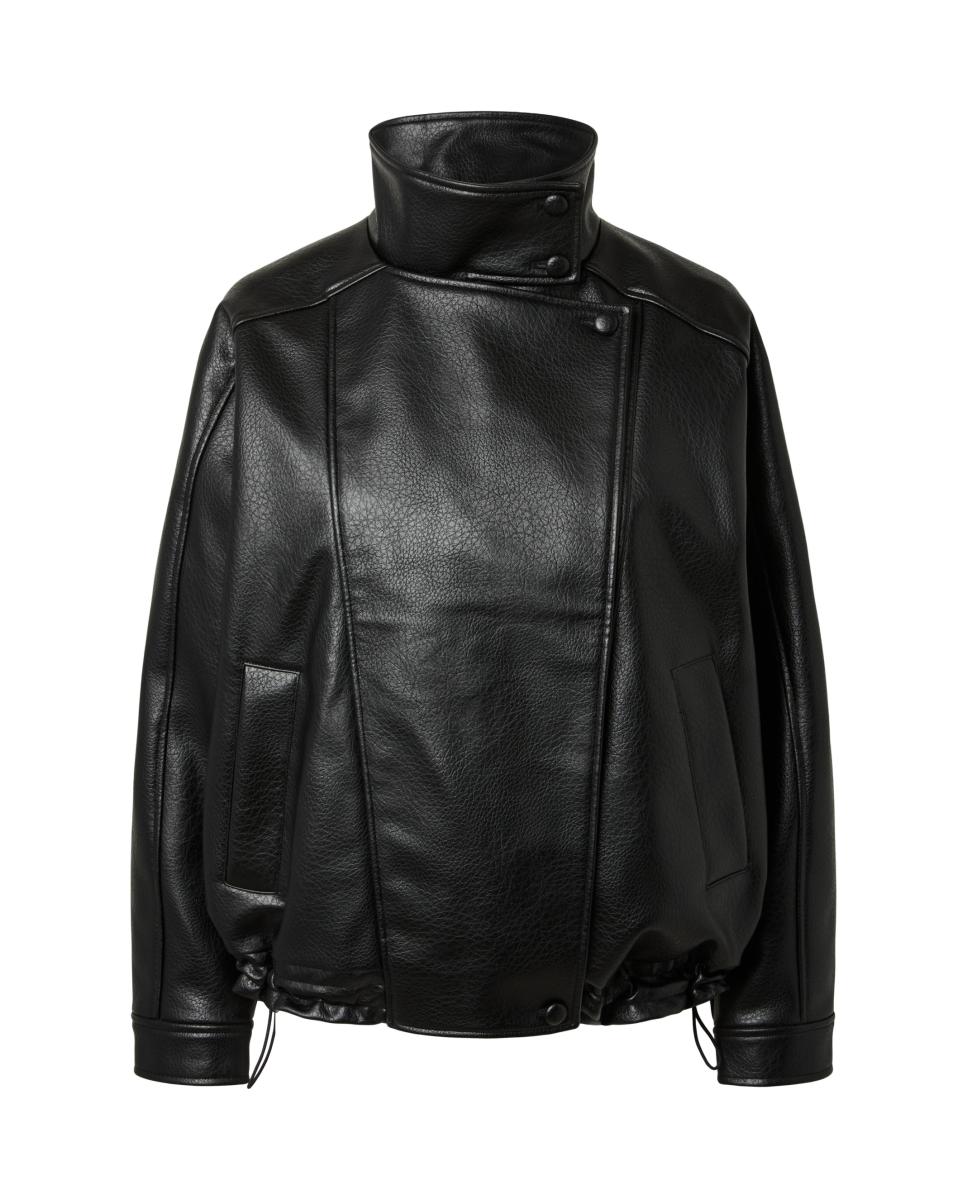 Blusão Biker com Gola Alta e Manga Comprida Preto-7