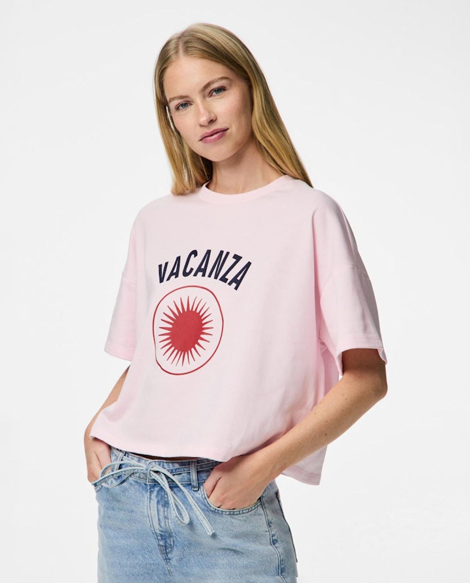 Pieces - Sudadera de manga corta oversize de mujer..