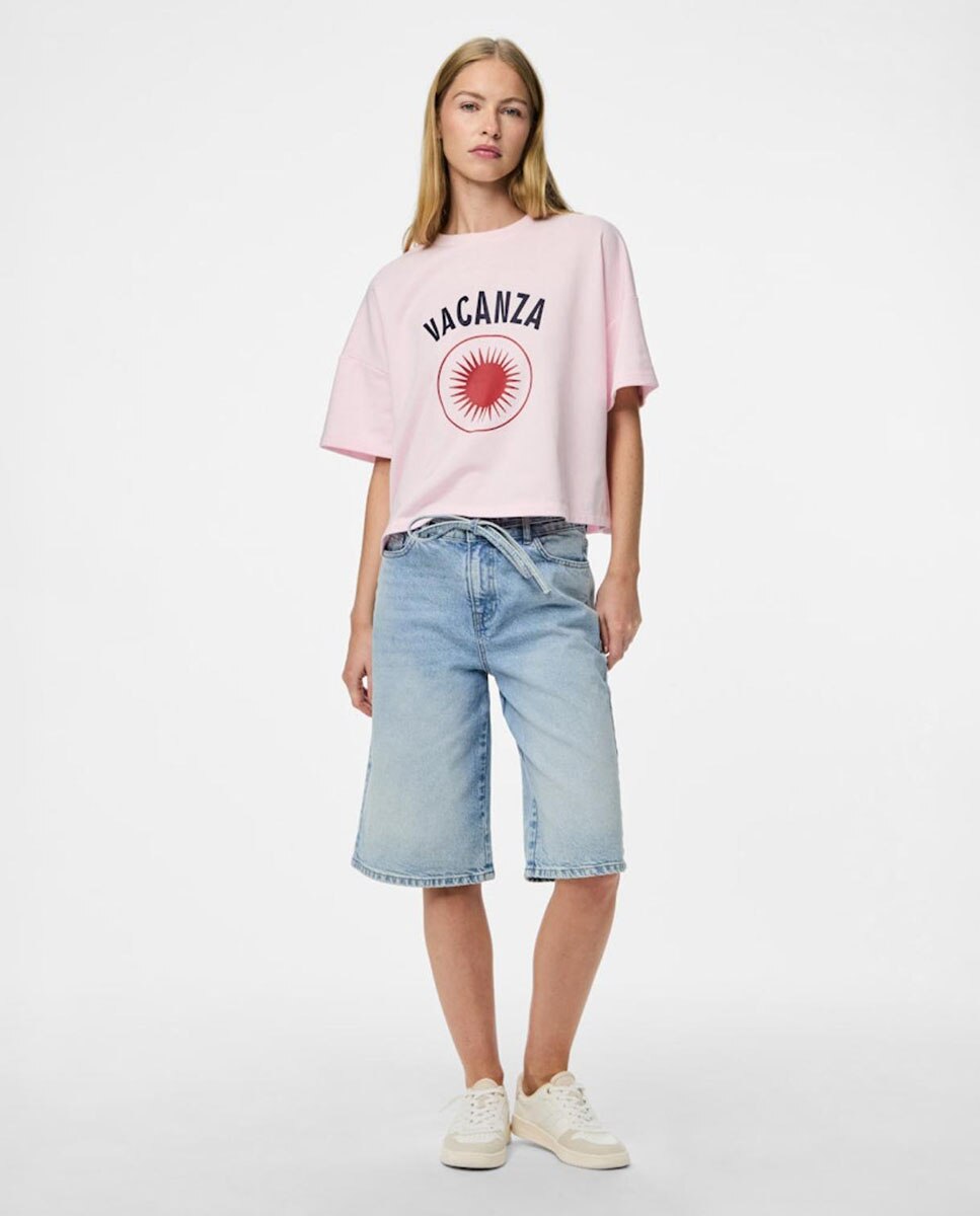 Sweatshirt de Manga Curta Oversize Rosa-claro-4
