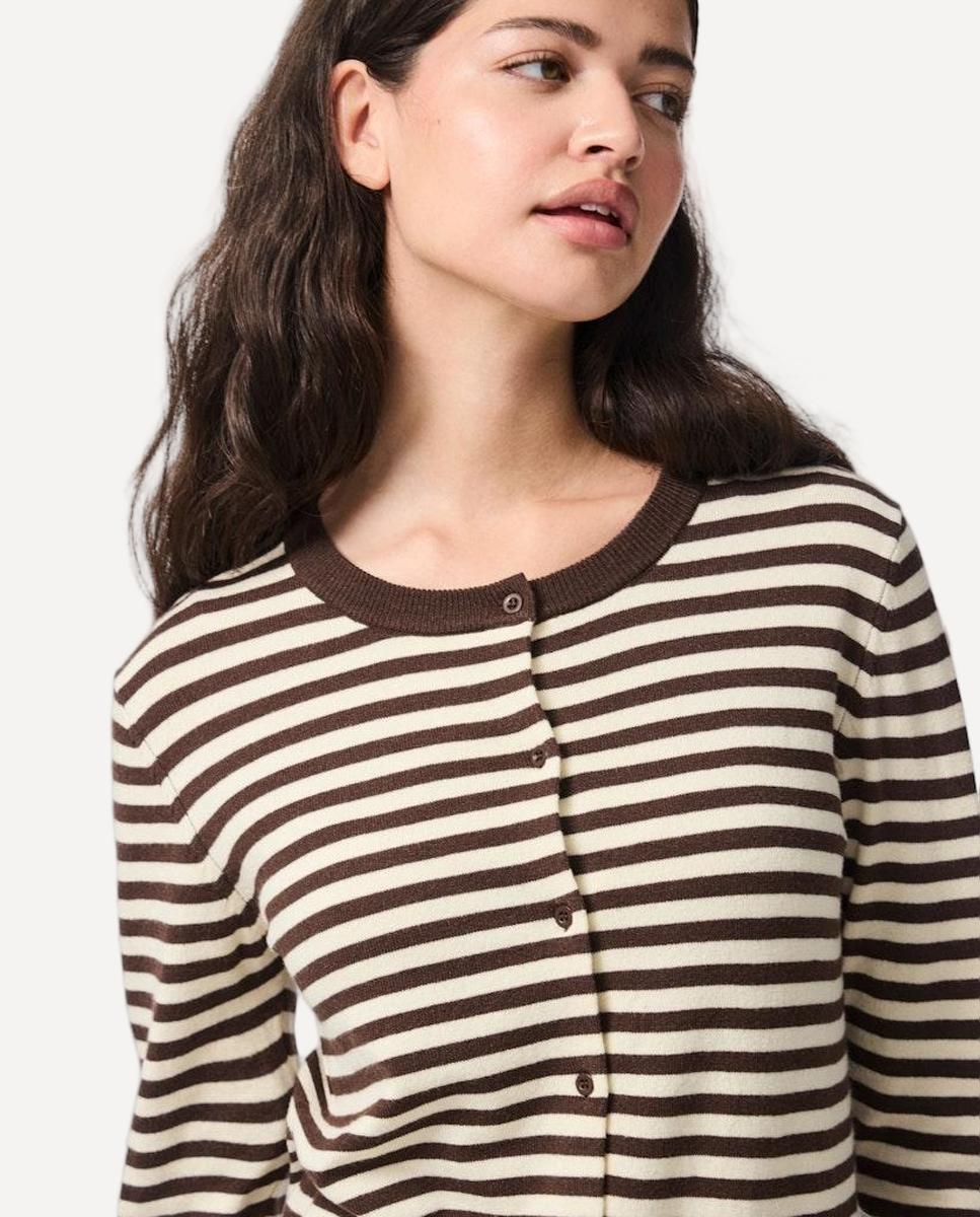 Cardigan de Malha às Riscas com Manga Comprida Castanho-escuro-4