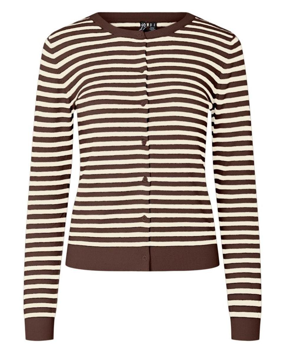 Cardigan de Malha às Riscas com Manga Comprida Castanho-escuro-5