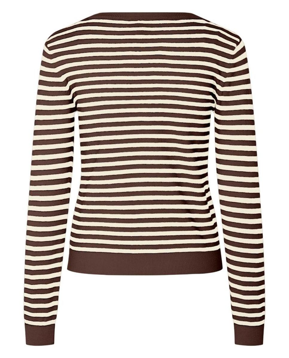 Cardigan de Malha às Riscas com Manga Comprida Castanho-escuro-6