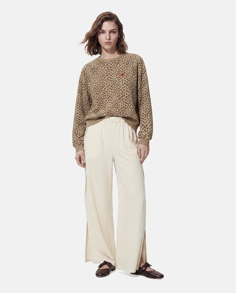 Sweatshirt Estampada às Riscas Castanho-claro-2