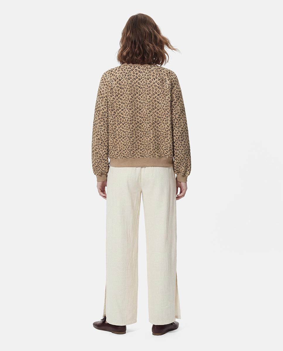 Sweatshirt Estampada às Riscas Castanho-claro-3