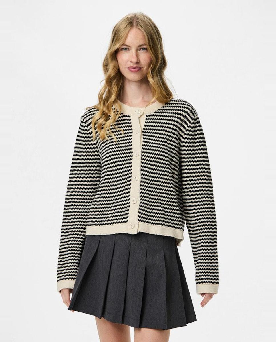 Cardigan de Malha às Riscas Preto-1