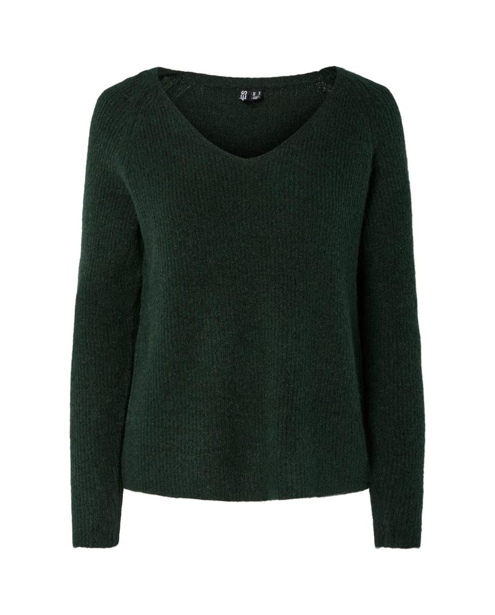 Camisola de Malha com Decote em Bico Verde-escuro-4