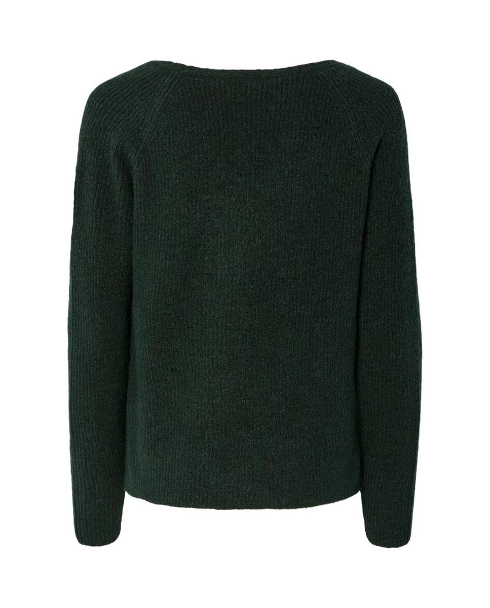 Camisola de Malha com Decote em Bico Verde-escuro-5