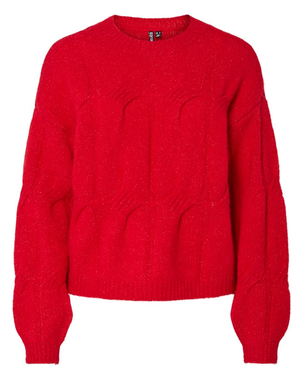Camisola de Malha com Decote Redondo Vermelho-5