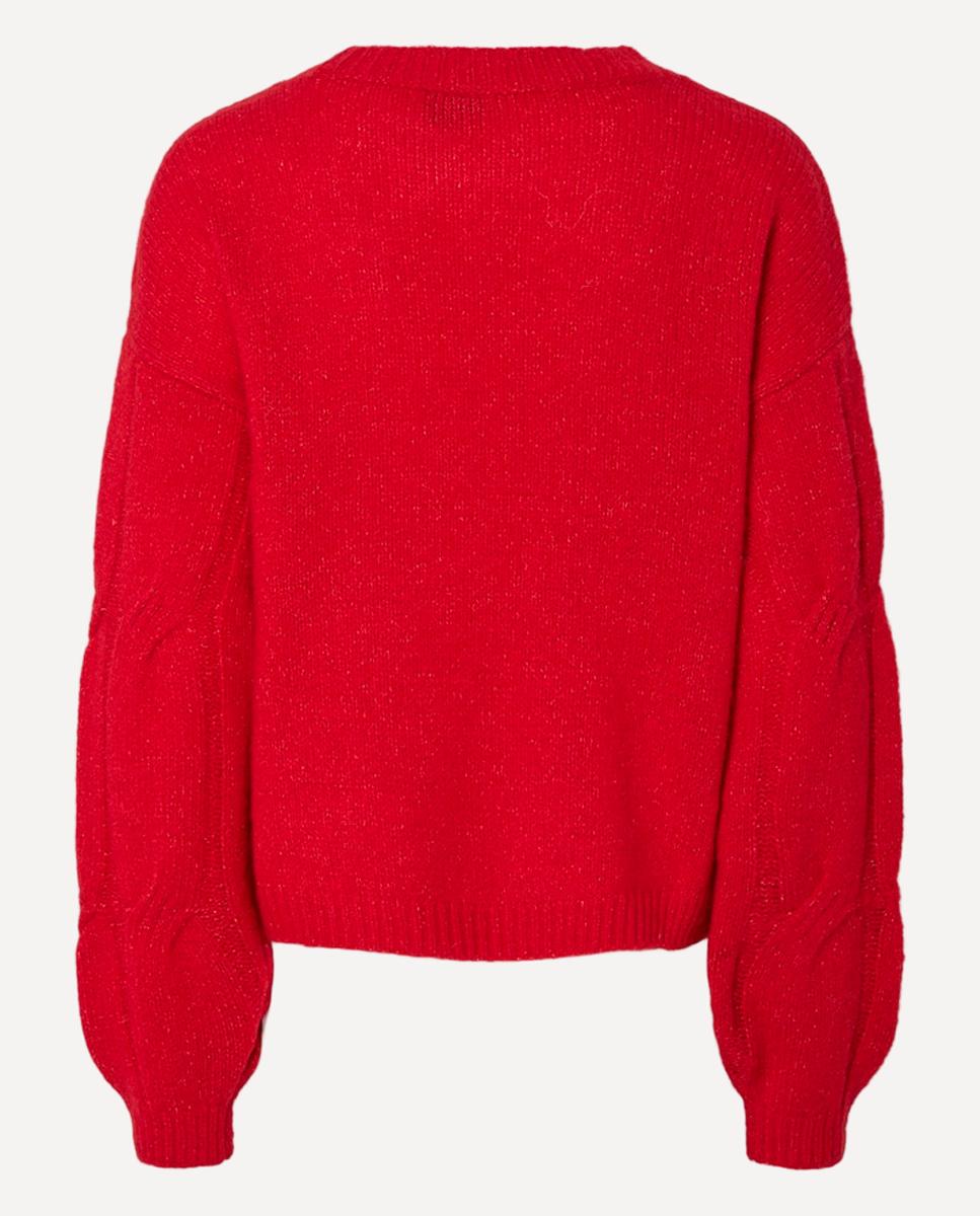Camisola de Malha com Decote Redondo Vermelho-6