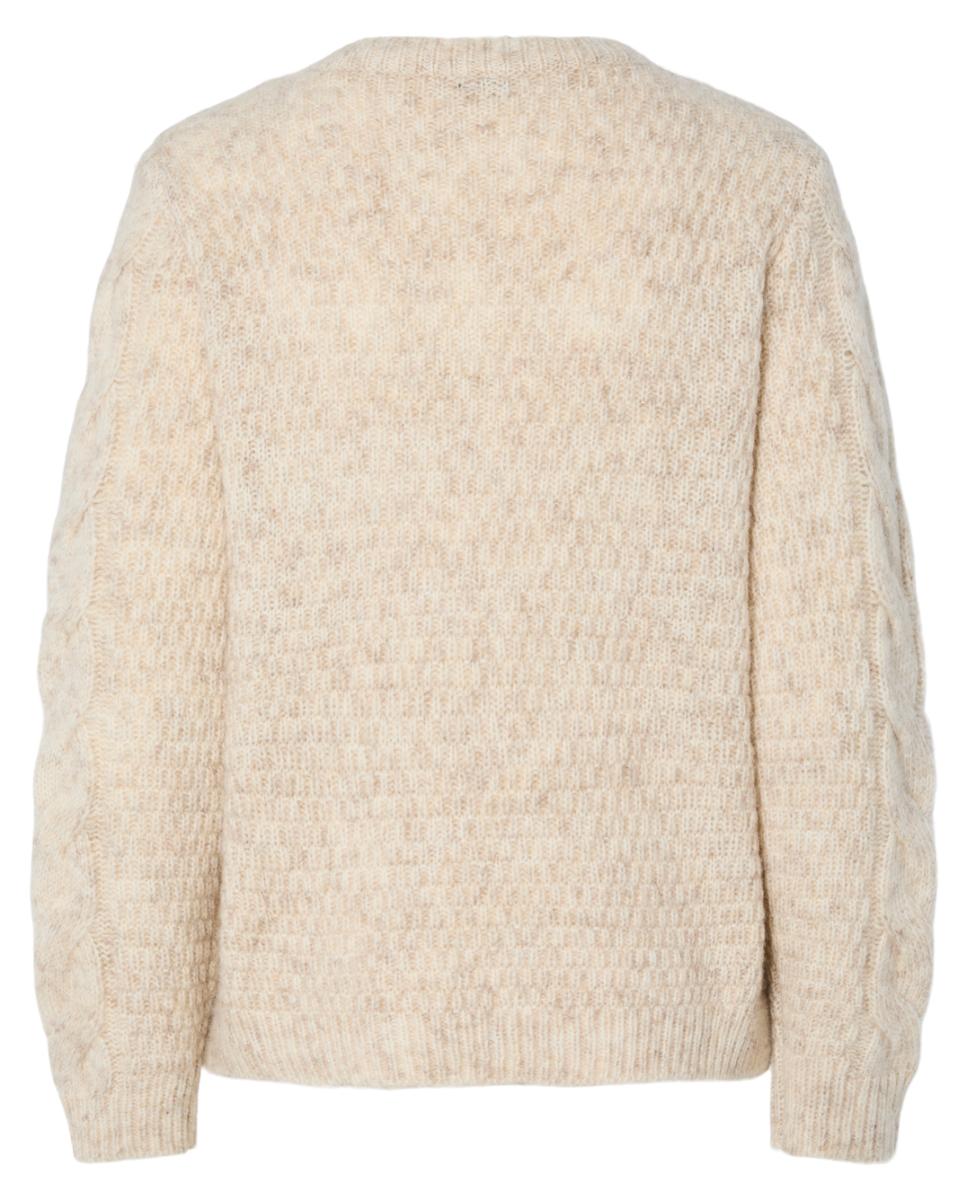 Camisola de Malha com Decote em Bico e Tranças Bege-5