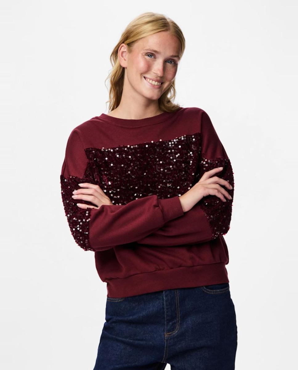 Sweatshirt com Decote Redondo e Detalhe de Lantejoulas Bordeaux-1