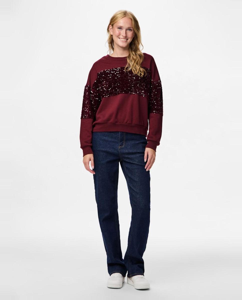 Sweatshirt com Decote Redondo e Detalhe de Lantejoulas Bordeaux-2