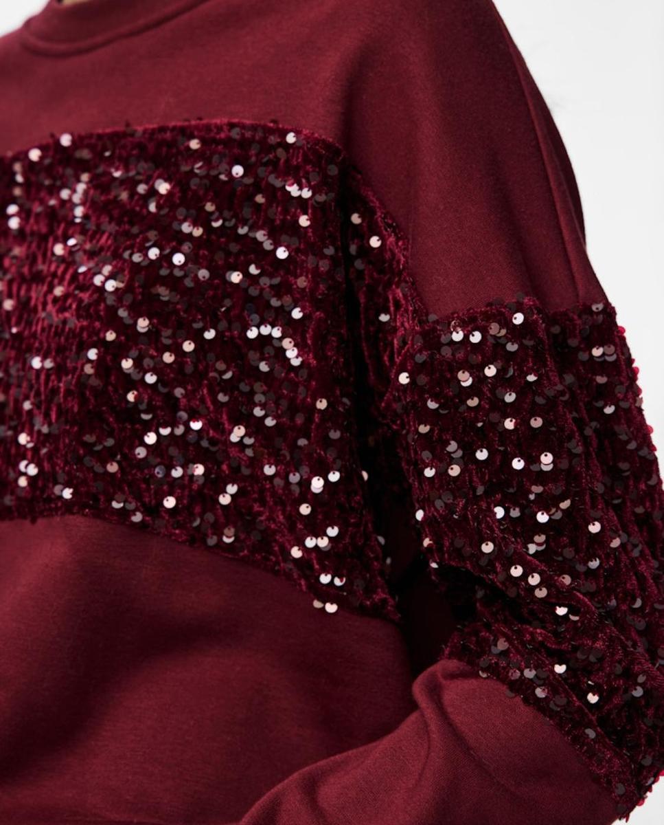 Sweatshirt com Decote Redondo e Detalhe de Lantejoulas Bordeaux-4