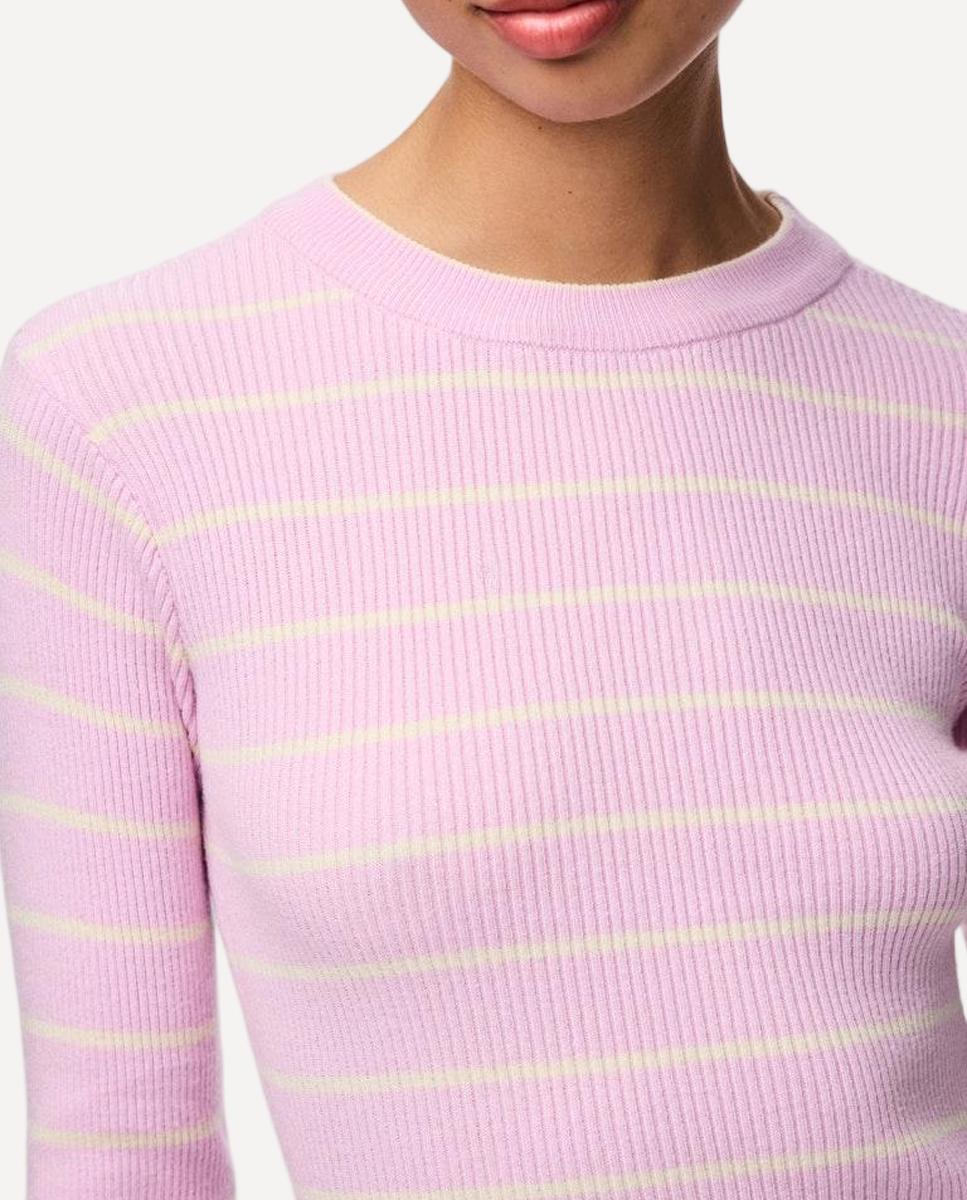 Camisola de Malha Canelada às Riscas com Manga Comprida Lilás-3