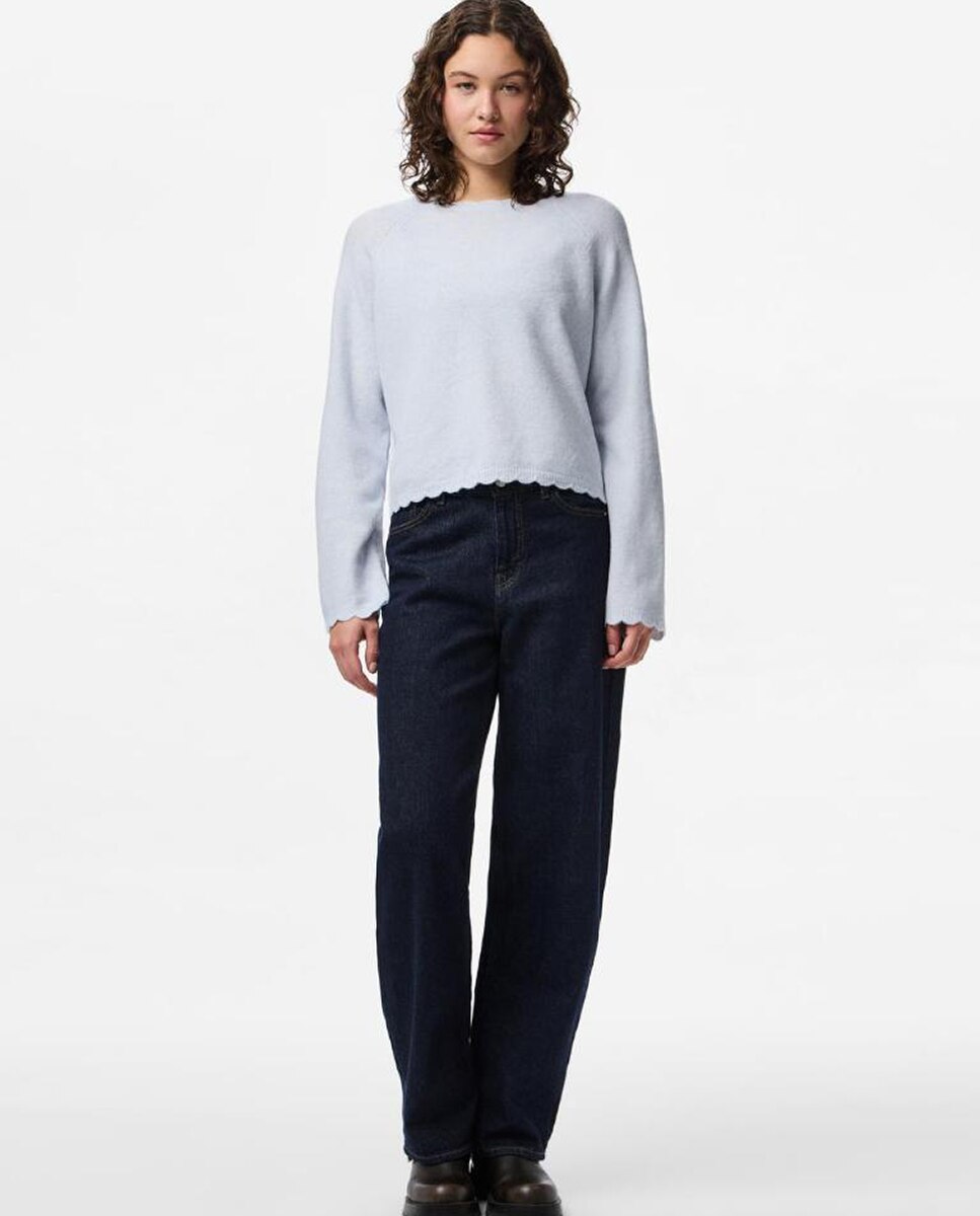 Camisola de Malha com Decote Redondo Azul-claro-7