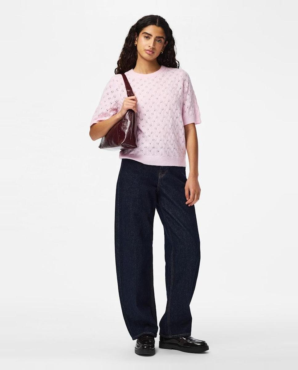 Camisola de Malha com Manga Curta Rosa-claro-7