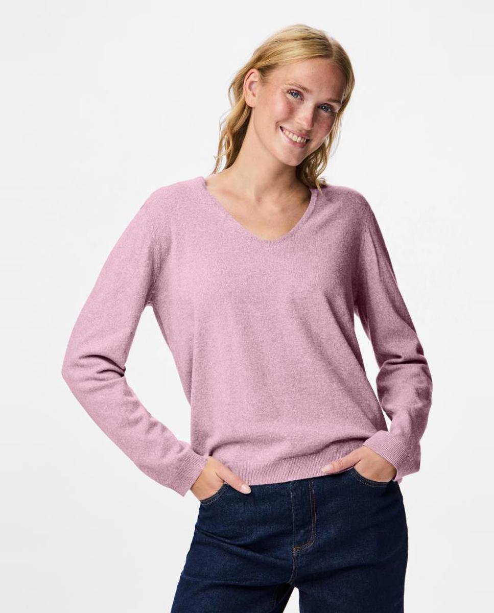 Camisola de Malha com Decote em Bico Rosa-1