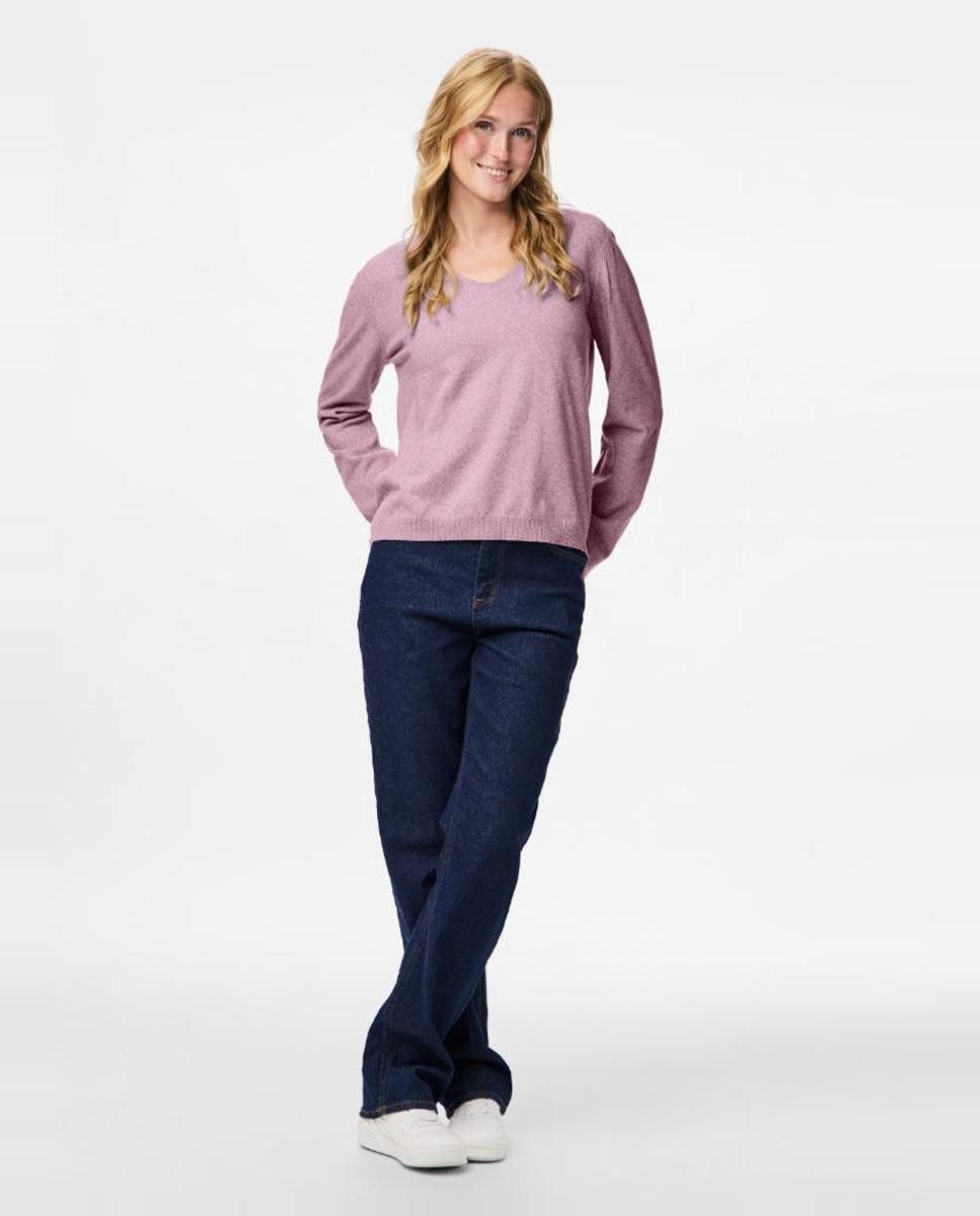 Camisola de Malha com Decote em Bico Rosa-5