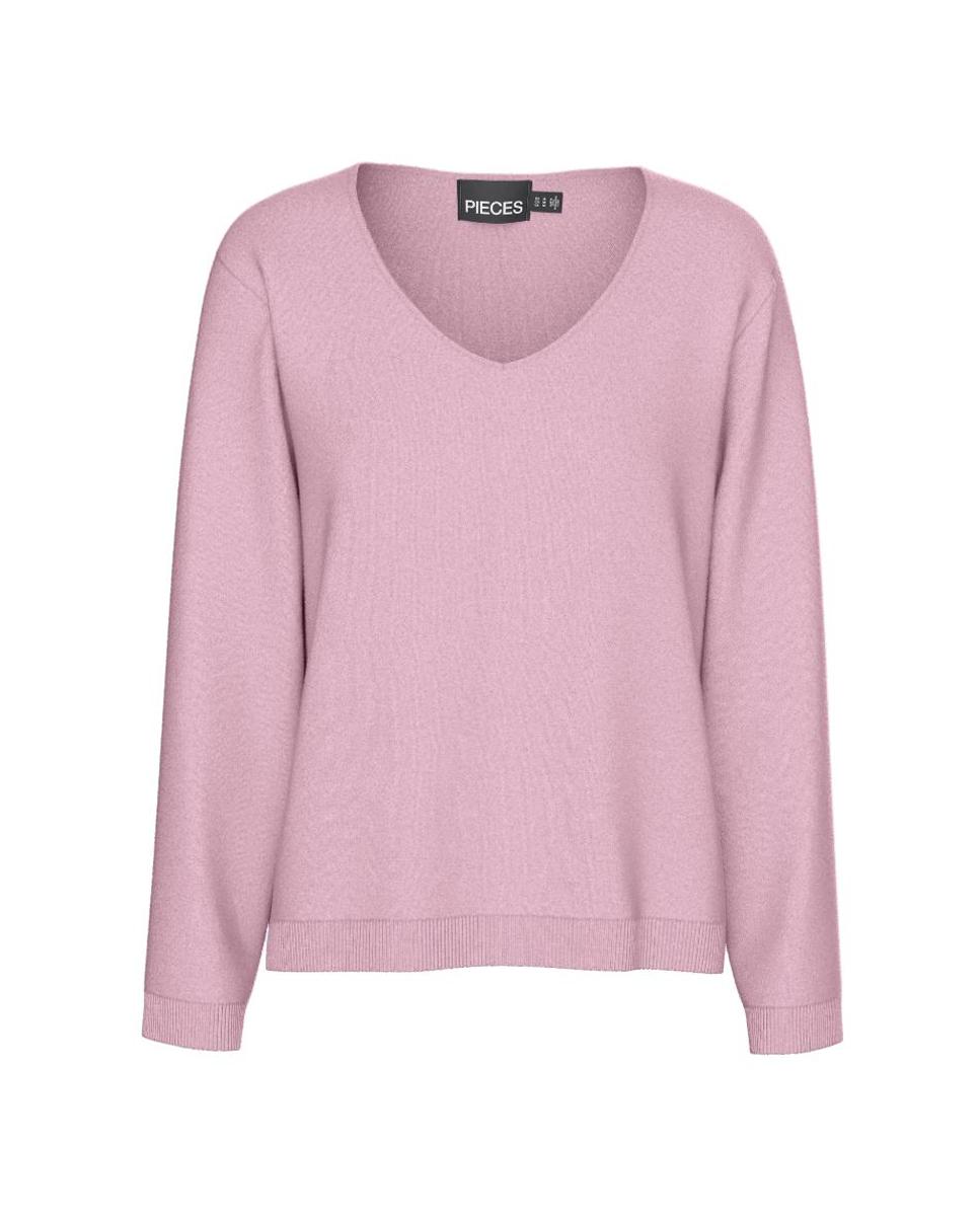 Camisola de Malha com Decote em Bico Rosa-3