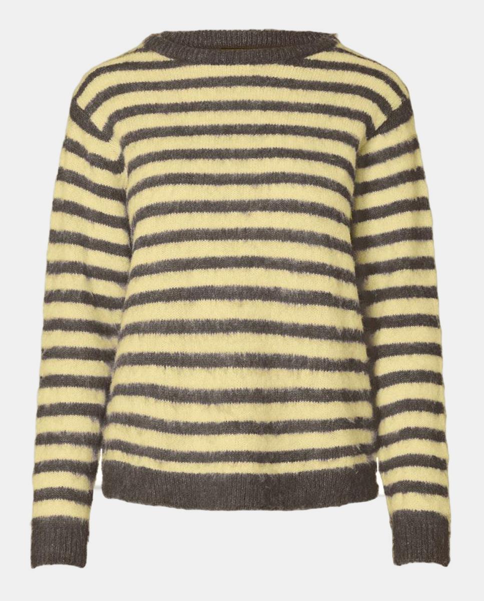 Camisola de Malha de Decote Redondo e às Riscas Amarelo-2
