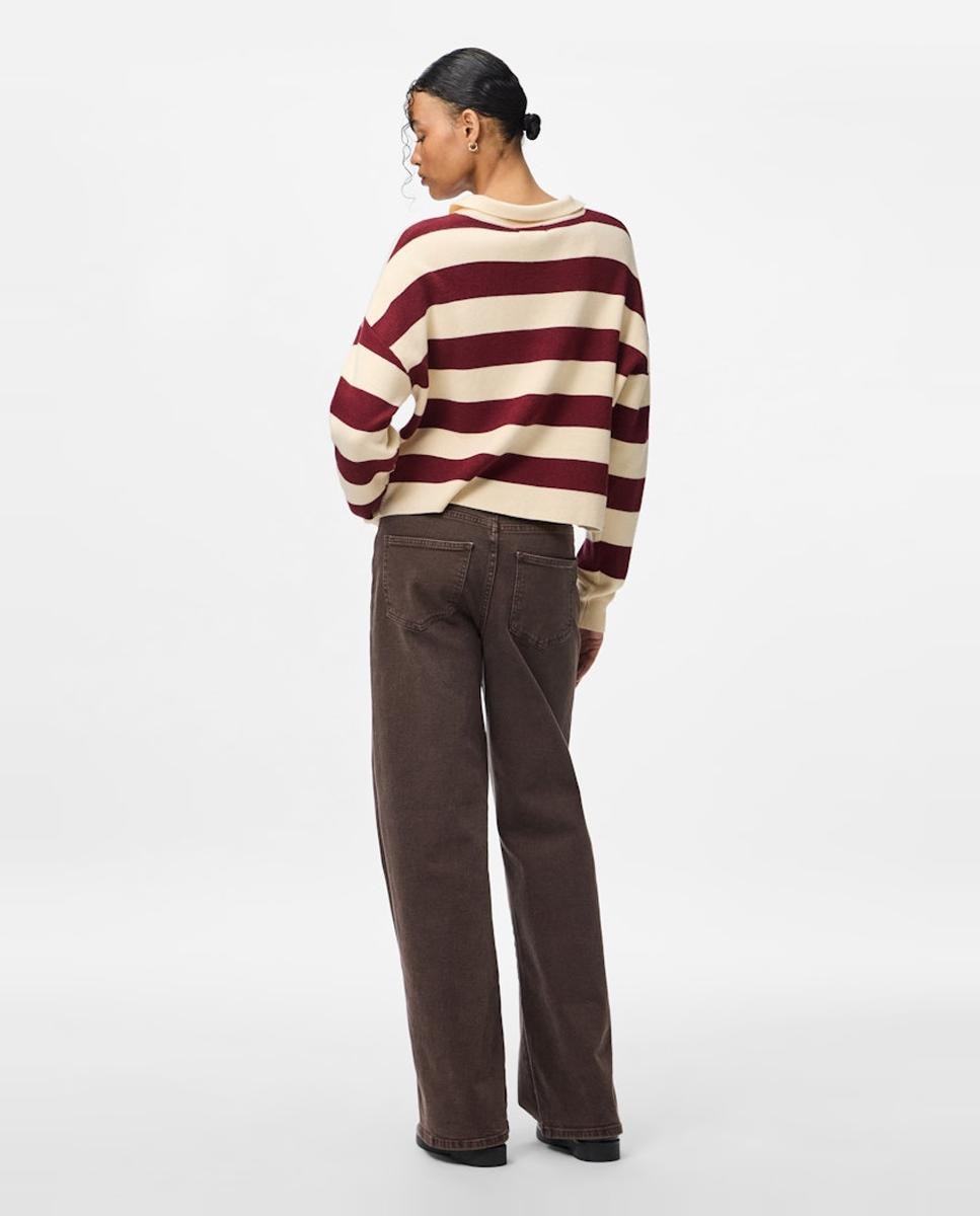 Cardigan às Riscas com Gola de Lapela Bordeaux-2