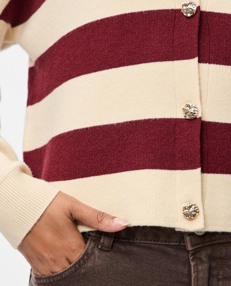 Cardigan às Riscas com Gola de Lapela Bordeaux-4