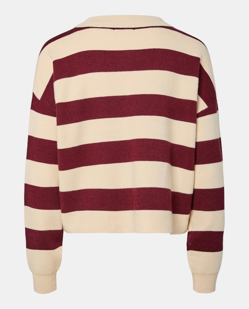 Cardigan às Riscas com Gola de Lapela Bordeaux-5