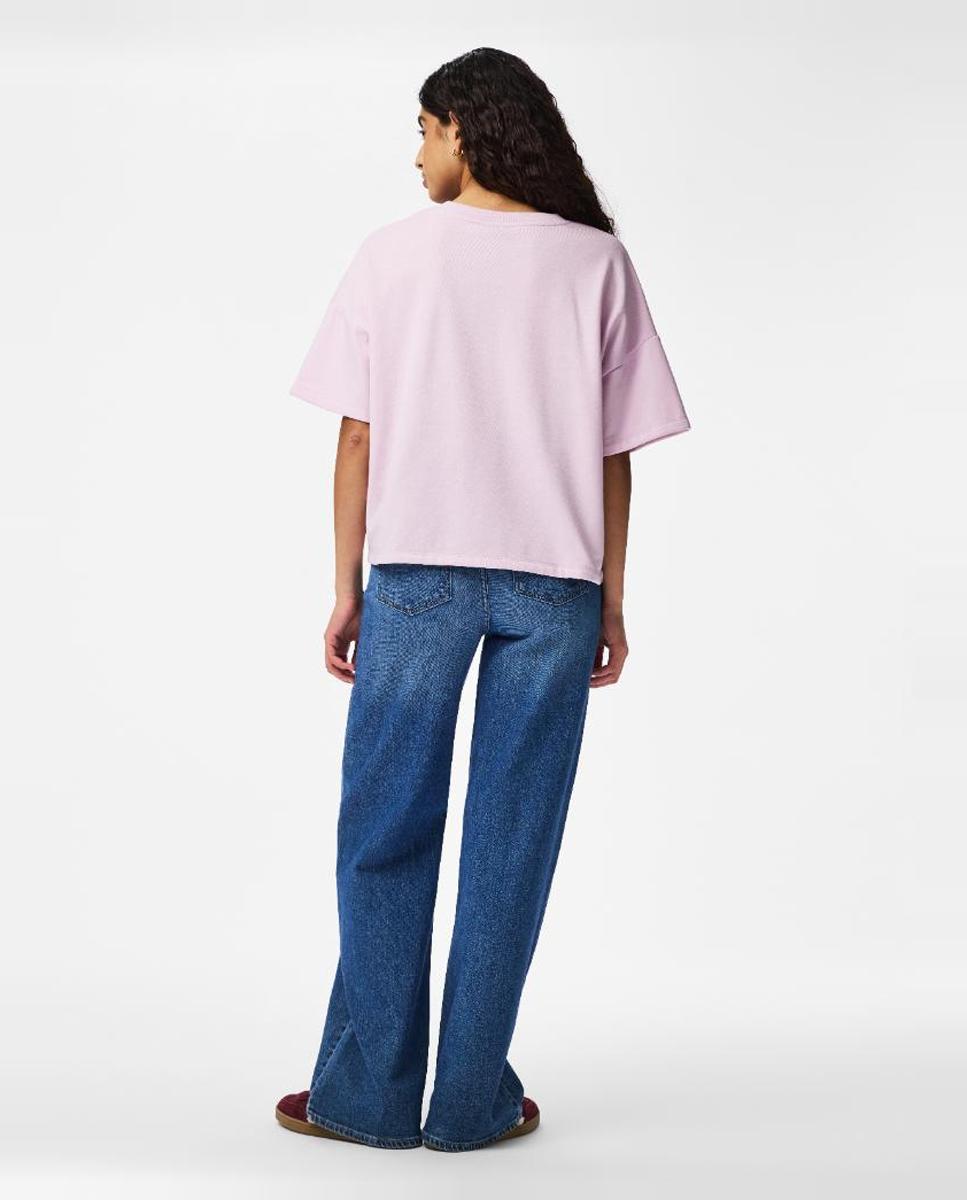 T-shirt de Manga Curta em Tecido Tipo Sweatshirt Lilás-2