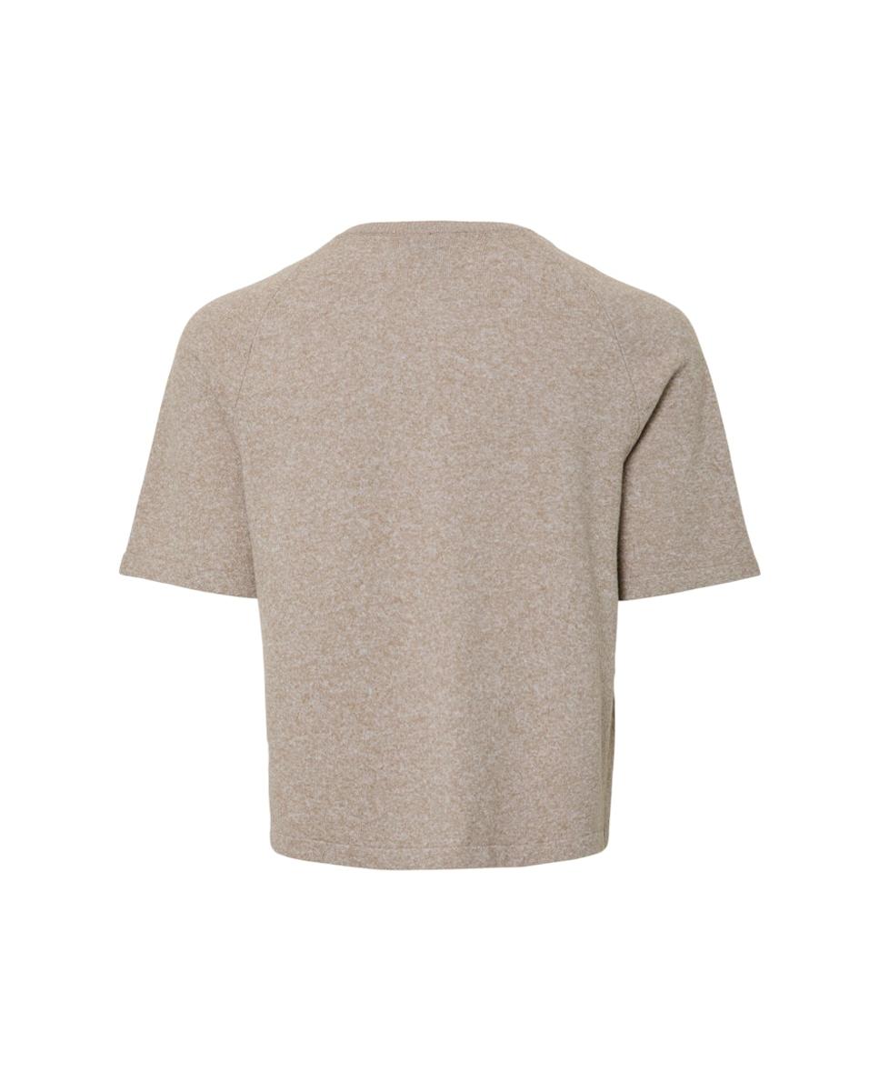 Cardigan de Manga Curta e Malha com Decote Redondo e Fecho de Botão Bege-5
