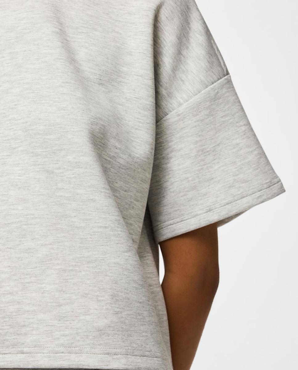 Sweatshirt com Decote Redondo e Manga Curta Cinzento-claro-3