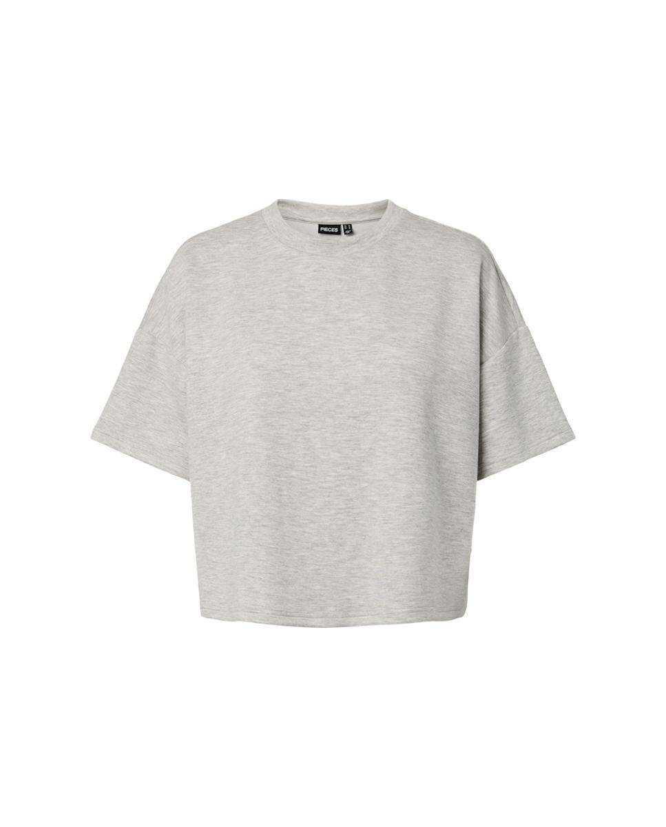 Sweatshirt com Decote Redondo e Manga Curta Cinzento-claro-4
