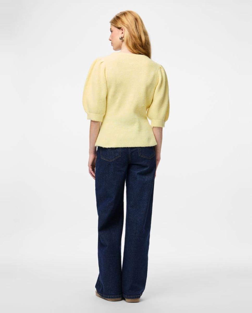 Cardigan de Malha com Manga com Pregas e Fecho de Botões Amarelo-2