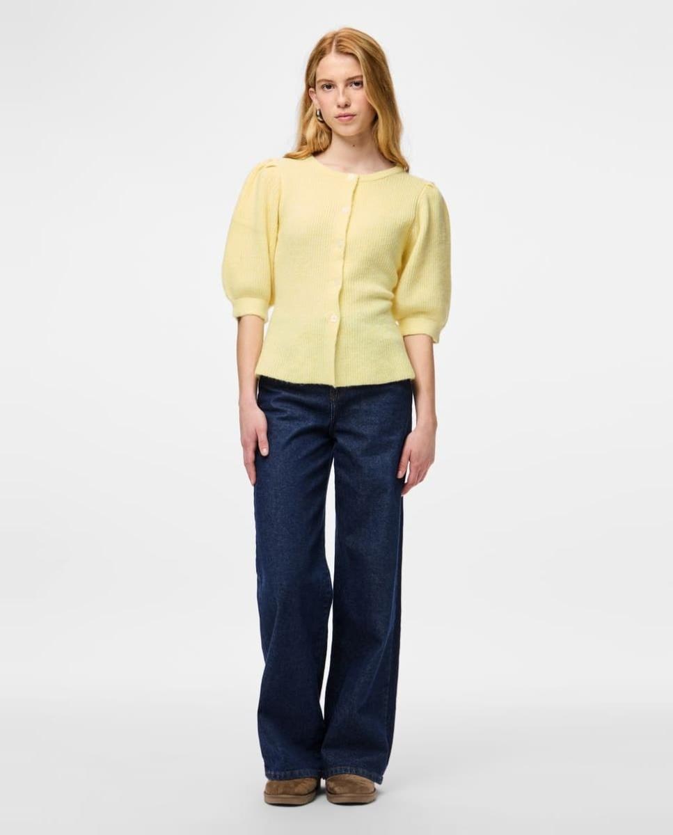 Cardigan de Malha com Manga com Pregas e Fecho de Botões Amarelo-6