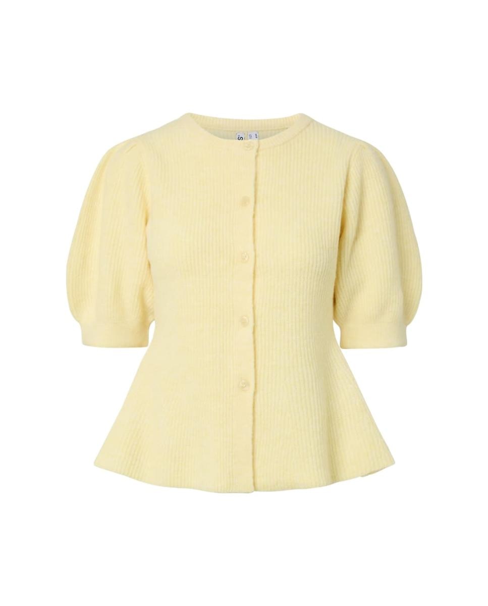 Cardigan de Malha com Manga com Pregas e Fecho de Botões Amarelo-4
