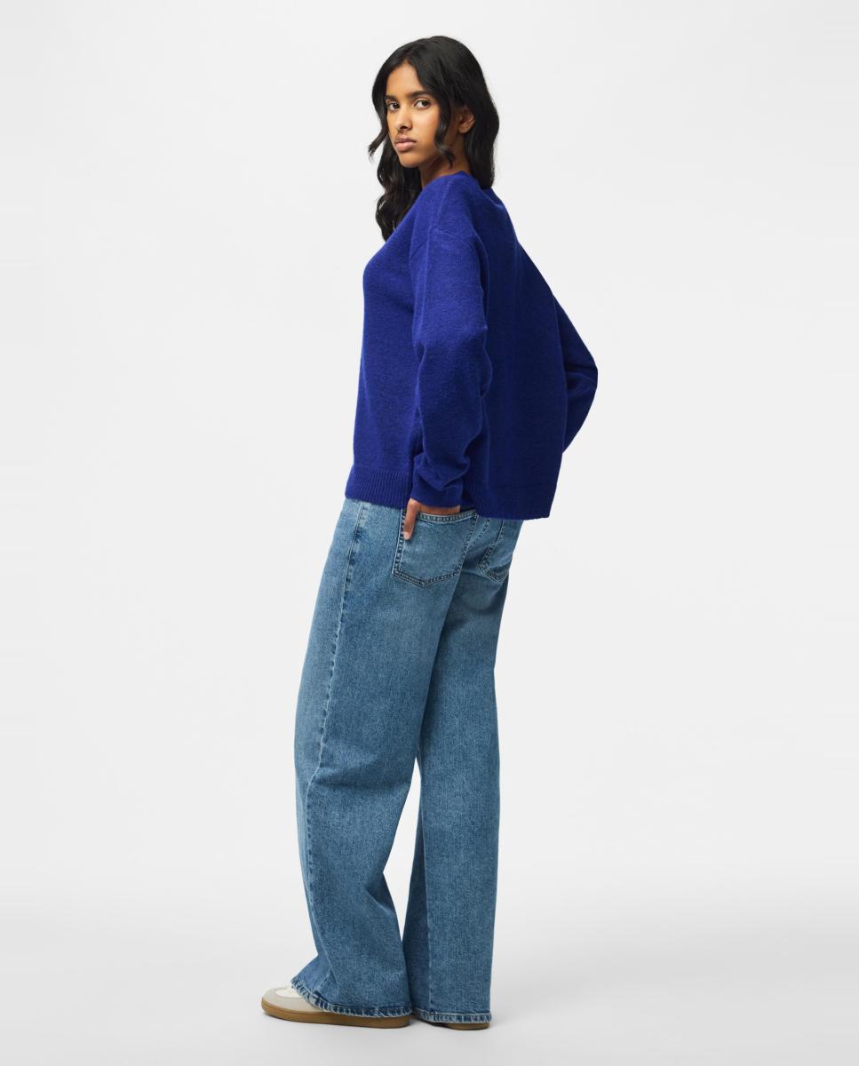 Jersey de mujer con cuello redondo y manga larga - Pieces - Azul índigo Azul índigo-2